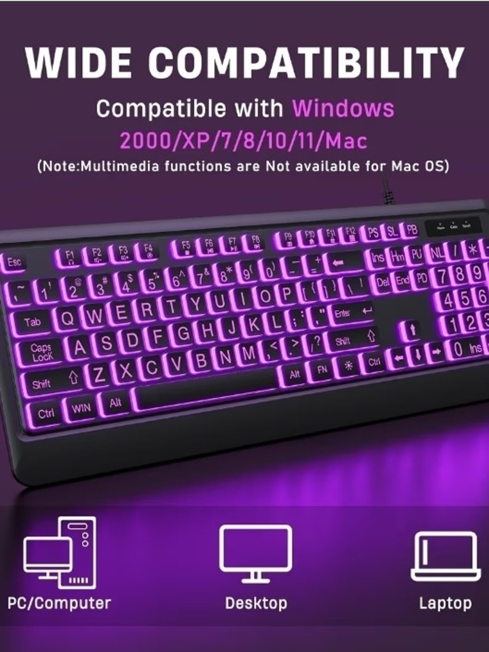 Gaming Backlit USB Keyboard - Green LED - Picture 4 of 9